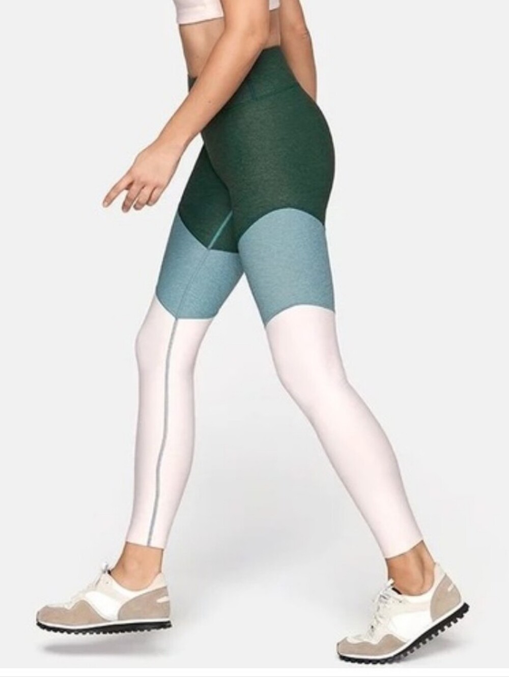 Outdoor Voices Green, Teal & White Colorblock Leggings